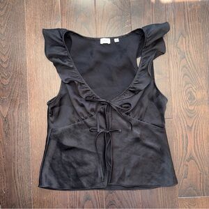 Aritzia Wilfred ”Tonka” Black Ruffle Tie Blouse